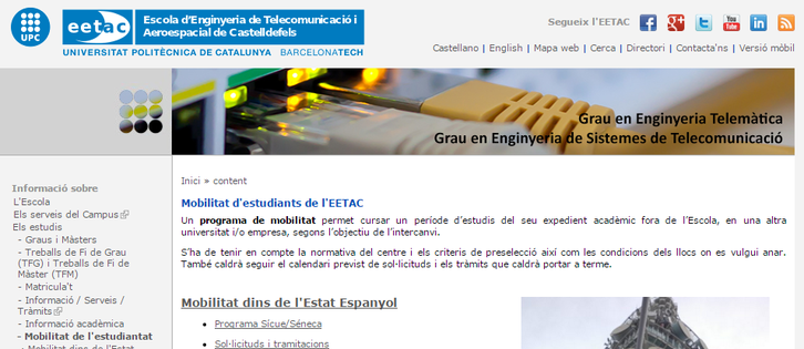 Imatge de web EETAC on està la informació